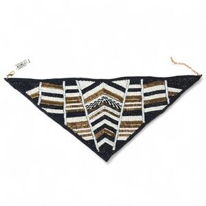 Natasha Beaded Bandana Necklace Bib Statement Chevron Black Gold Boho Western
